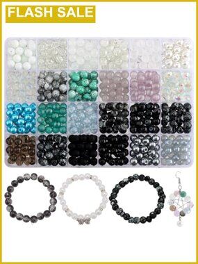 600pc 8mm Glass Beads Jewelry Making Kit Bracelet Beads Set